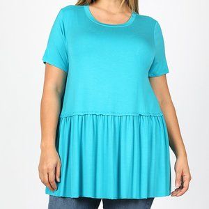 RUFFLE BOTTOM SHORT SLEEVE TOP 2X